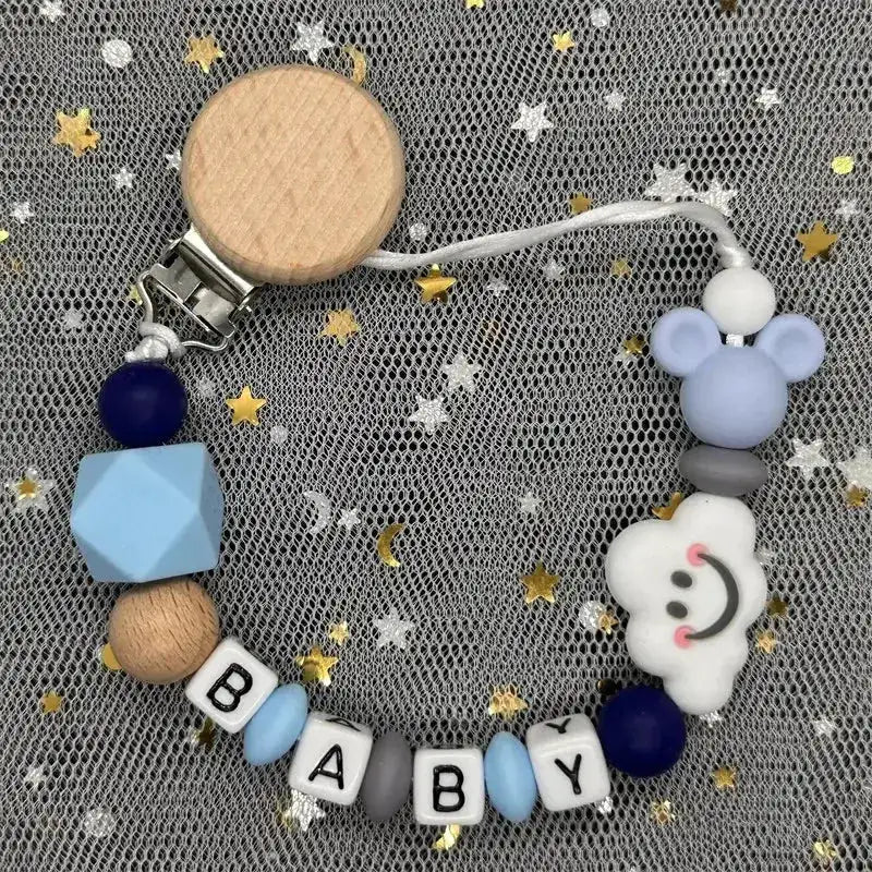 2026 Custom Name Baby Pacifier Clips Chain Silicone Beads Teether Toys Dummy Holder Russian English Name Pacifier Chain Newborn by Dropshipman