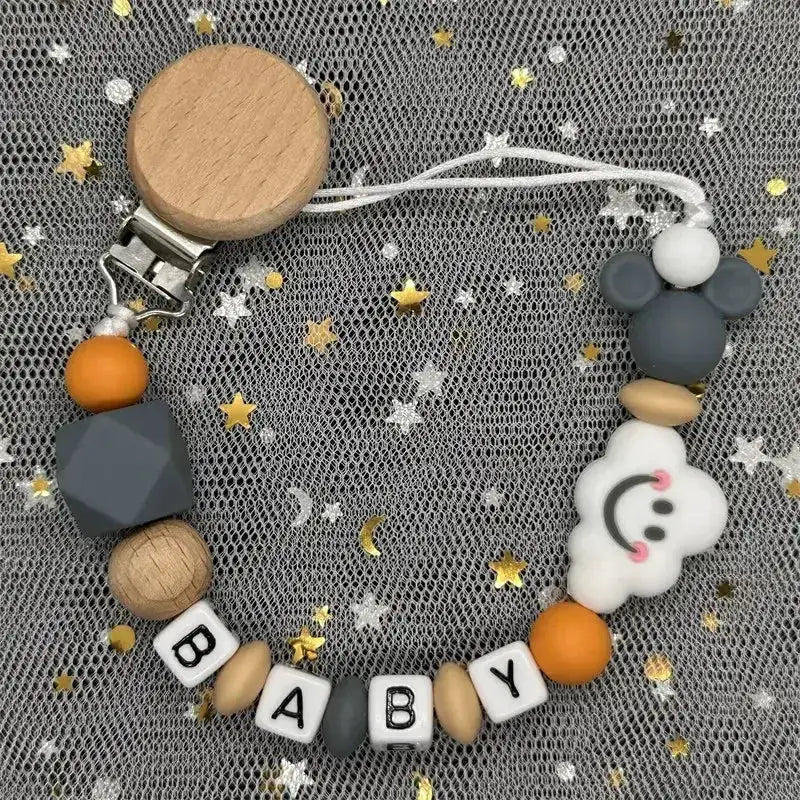 2026 Custom Name Baby Pacifier Clips Chain Silicone Beads Teether Toys Dummy Holder Russian English Name Pacifier Chain Newborn by Dropshipman