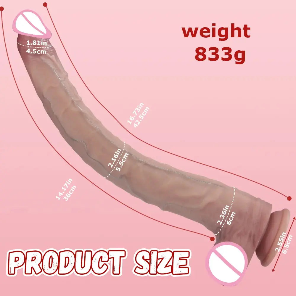 Large 42.5cm black realistic silicone dildo with strong suction cup, designed for vaginal and anal stimulation by SHOPEZRA L.L.C.