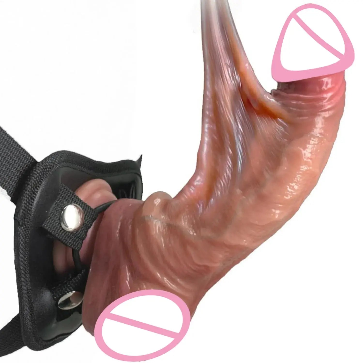 Realistic dildo for female masturbation with skin sliding foreskin, large penis, and anal penetration, designed for adult pleasure.