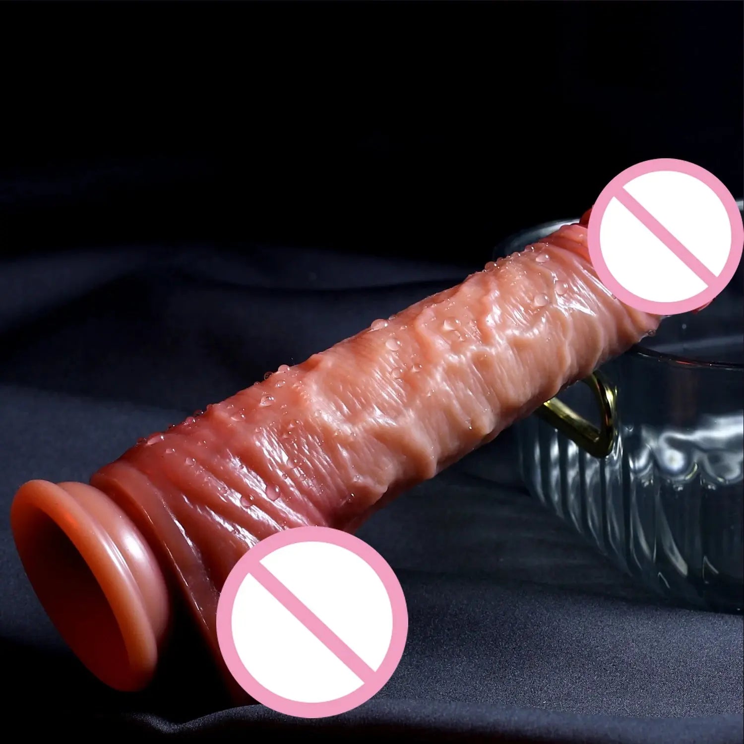 Realistic dildo for female masturbation with sliding skin, foreskin, and large penis design, suitable for anal and penetration play.