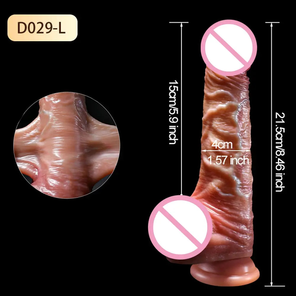Realistic adult sex toy dildo for women, featuring skin-like texture, foreskin, and large penis design for masturbation.