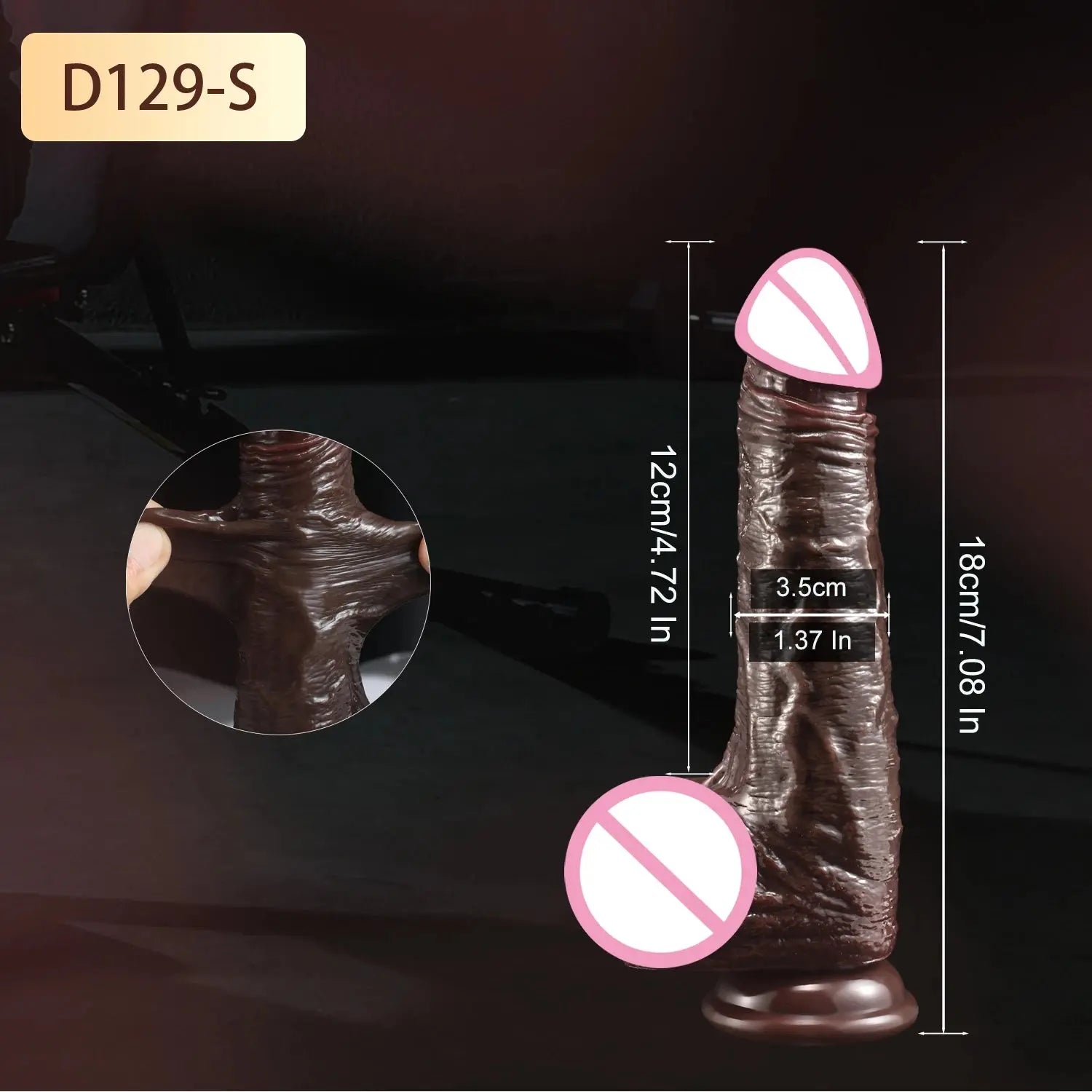 Realistic dildo for female masturbation with skin-like texture, foreskin, and large penis design, ideal for anal and vaginal pleasure.