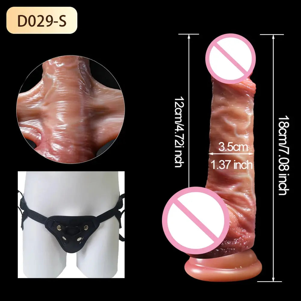 Realistic dildo for female masturbation with skin sliding, foreskin, and large penis design, ideal for anal and penetration play.