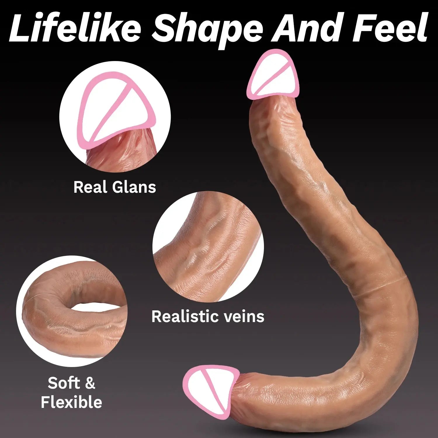 Flexible dual-ended dildo for women by SHOPEZRA L.L.C., realistic, waterproof adult toy for vaginal and anal stimulation.