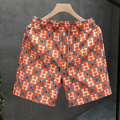 Men Orange Full H Letter Beach Shorts Quick Dry Casual Pocket Swim Trunks Summer Holiday Luxury Pattern Sports Board Short Pants by Dropshipman