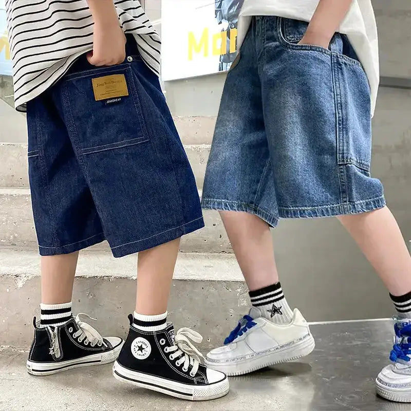 Kids' denim shorts by SHOPEZRA L.L.C., casual knee-length summer trousers for boys aged 3-12, outdoor, loose fit, lightweight denim.