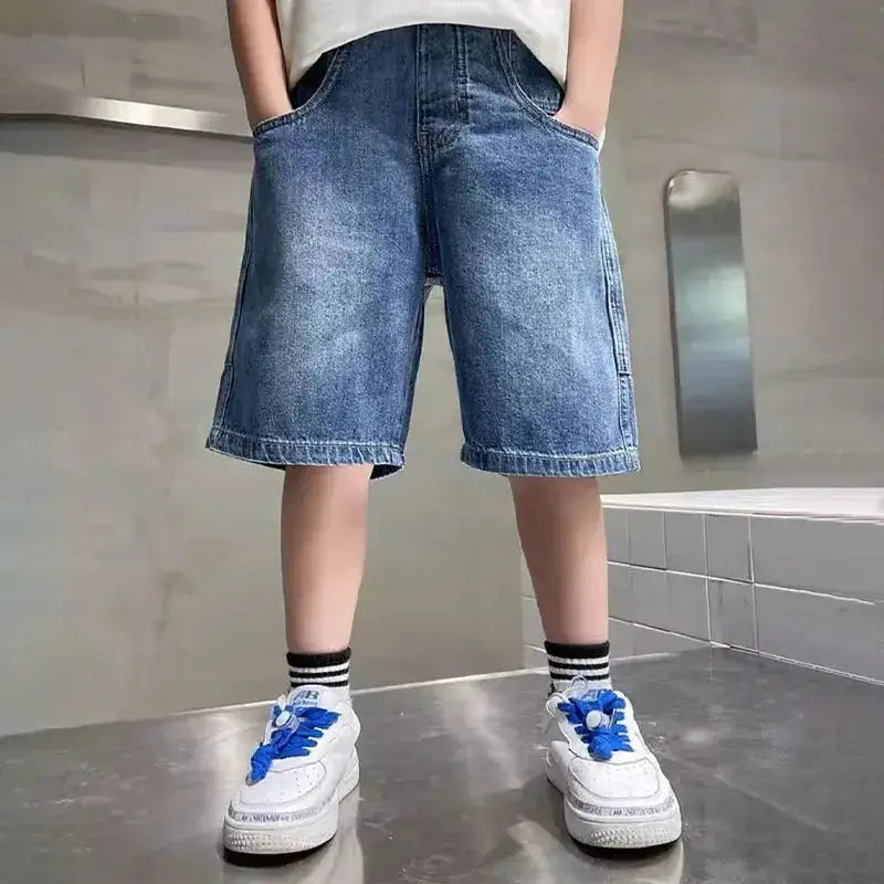 Boys summer denim shorts from SHOPEZRA L.L.C., casual knee-length, loose fit, thin fabric, suitable for ages 3-12, outdoor wear