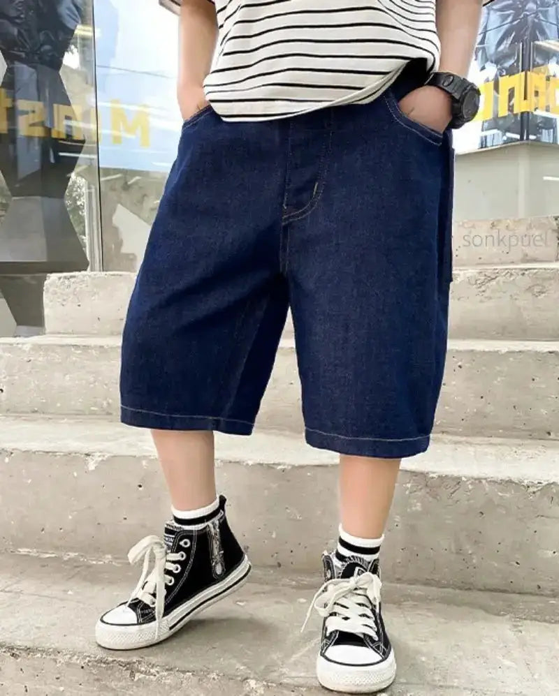 New Boys Summer Fashion Denim Shorts Kids Casual Loose Thin Knee-Length Trousers 3-12 Years Teenager Outdoor Five-point Pants by Dropshipman