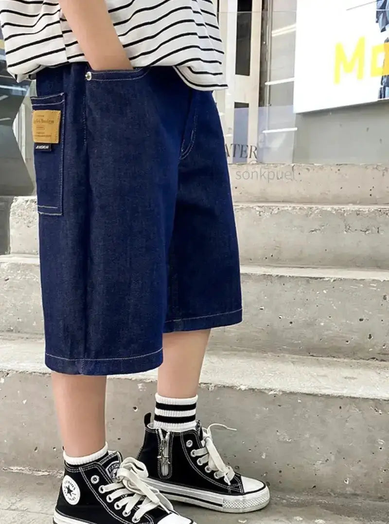 New Boys Summer Fashion Denim Shorts Kids Casual Loose Thin Knee-Length Trousers 3-12 Years Teenager Outdoor Five-point Pants by Dropshipman