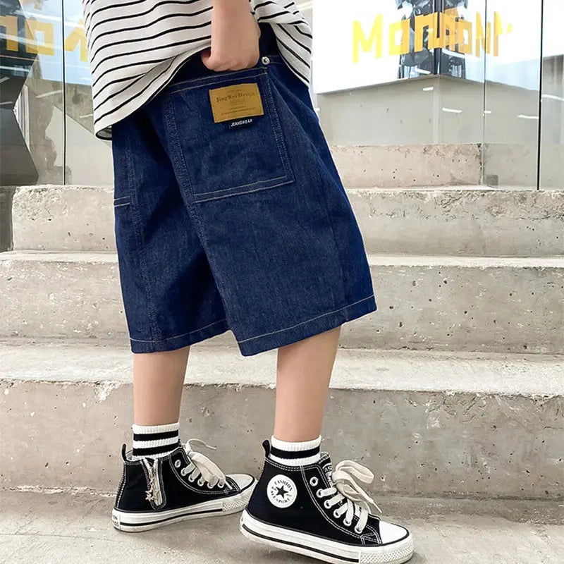 Kids boys denim shorts by SHOPEZRA L.L.C., casual knee-length summer shorts for ages 3-12, lightweight and comfortable outdoor wear.