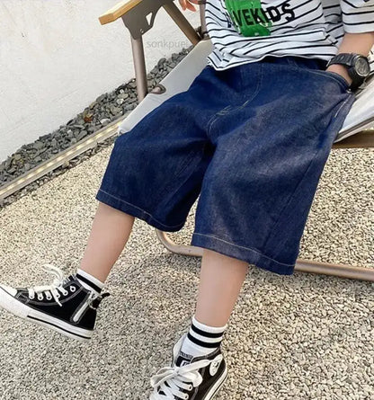 New Boys Summer Fashion Denim Shorts Kids Casual Loose Thin Knee-Length Trousers 3-12 Years Teenager Outdoor Five-point Pants by Dropshipman