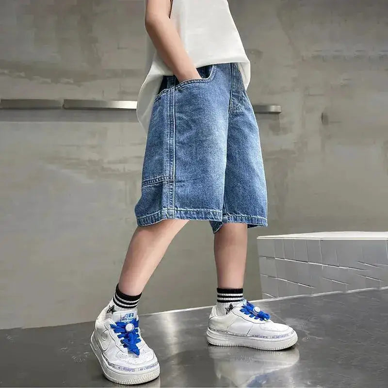 New Boys Summer Fashion Denim Shorts Kids Casual Loose Thin Knee-Length Trousers 3-12 Years Teenager Outdoor Five-point Pants by Dropshipman