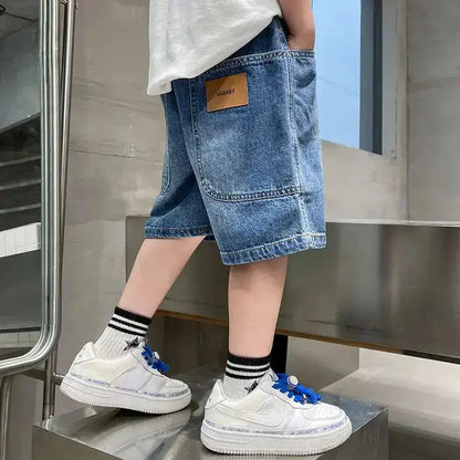 New Boys Summer Fashion Denim Shorts Kids Casual Loose Thin Knee-Length Trousers 3-12 Years Teenager Outdoor Five-point Pants by Dropshipman