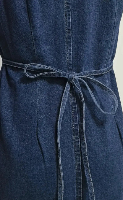 Denim Dress Women Mid Length Dresses Vest Vestidos Y2k Streetwear Elegant Splice Party Night Work V Neck Sleeveless Tight Waist by Dropshipman