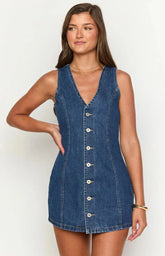 Denim Dress Women Mid Length Dresses Vest Vestidos Y2k Streetwear Elegant Splice Party Night Work V Neck Sleeveless Tight Waist SHOPEZRA L.L.C.