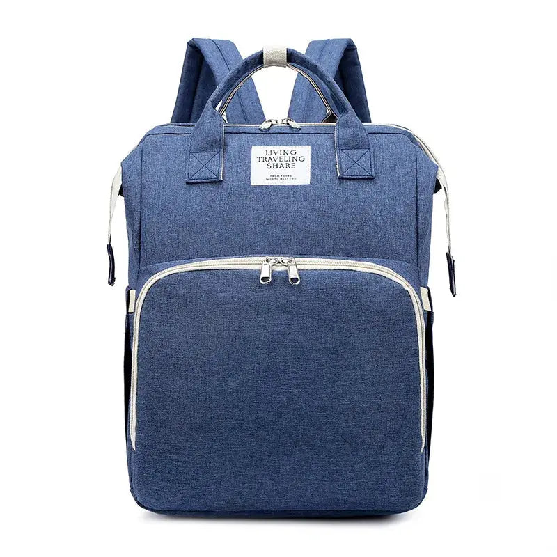 Dark blue large-capacity mommy bag by SHOPEZRA L.L.C. with multiple compartments and sturdy handles for convenient parenting storage.