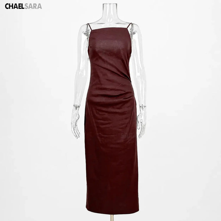 High Quality 2026 Summer New Women Fashion Linen Strap Midi Holiday Dress Casual Solid Zipper Slim Elegance Party Dresses Ladies SHOPEZRA L.L.C.