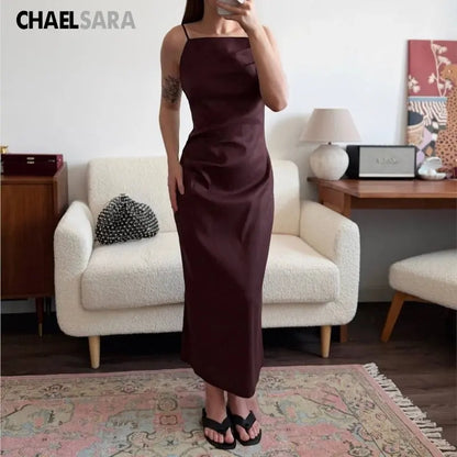 High Quality 2026 Summer New Women Fashion Linen Strap Midi Holiday Dress Casual Solid Zipper Slim Elegance Party Dresses Ladies SHOPEZRA L.L.C.