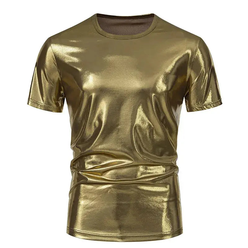Dark gray men's hip hop T-shirt by SHOPEZRA L.L.C. short sleeve, O-neck, loose fit, shiny surface with red, green, gold, silver accents.