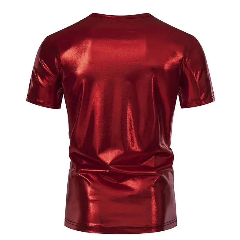 Dark gray SHOPEZRA L.L.C. Hip Hop T Shirt for men, short sleeve, loose fit, shiny surface with gold, silver, red, green punk streetwear