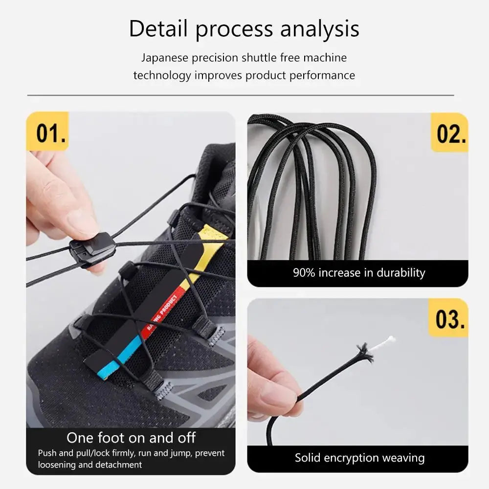 Pair of dark grey quick lace kit round no-tie shoelaces for Salomon running sneakers, designed for easy slip-on and secure fit.