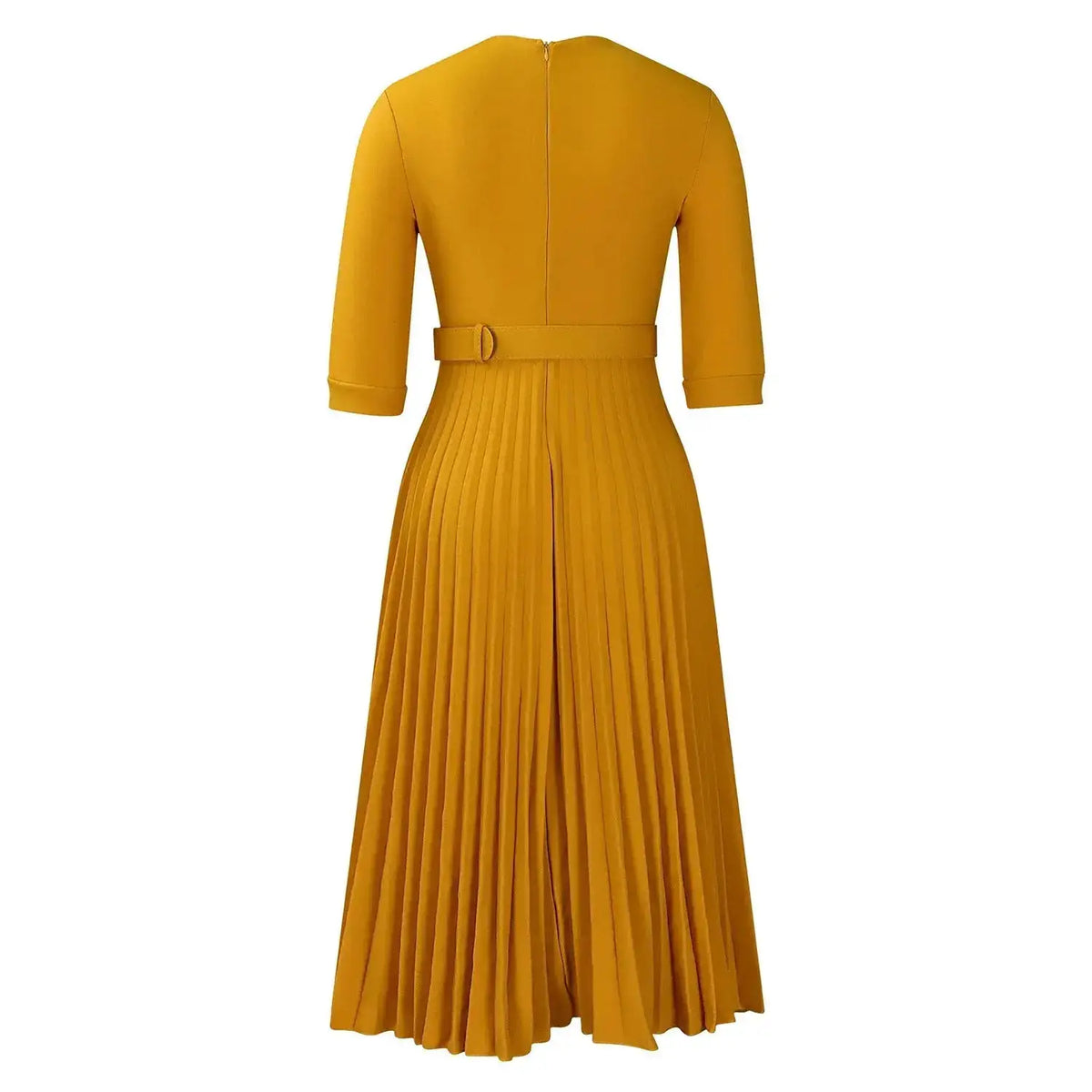 Elegant Office Ladies Dresses 2024 Autumn Fall Notched Collar Half Sleeve Belt Waisted Mid Calf Female Birthday Party Dress Midi by Dropshipman