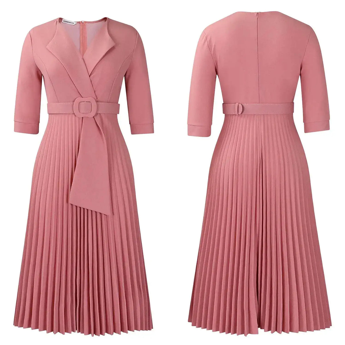 Elegant Office Ladies Dresses 2024 Autumn Fall Notched Collar Half Sleeve Belt Waisted Mid Calf Female Birthday Party Dress Midi by Dropshipman