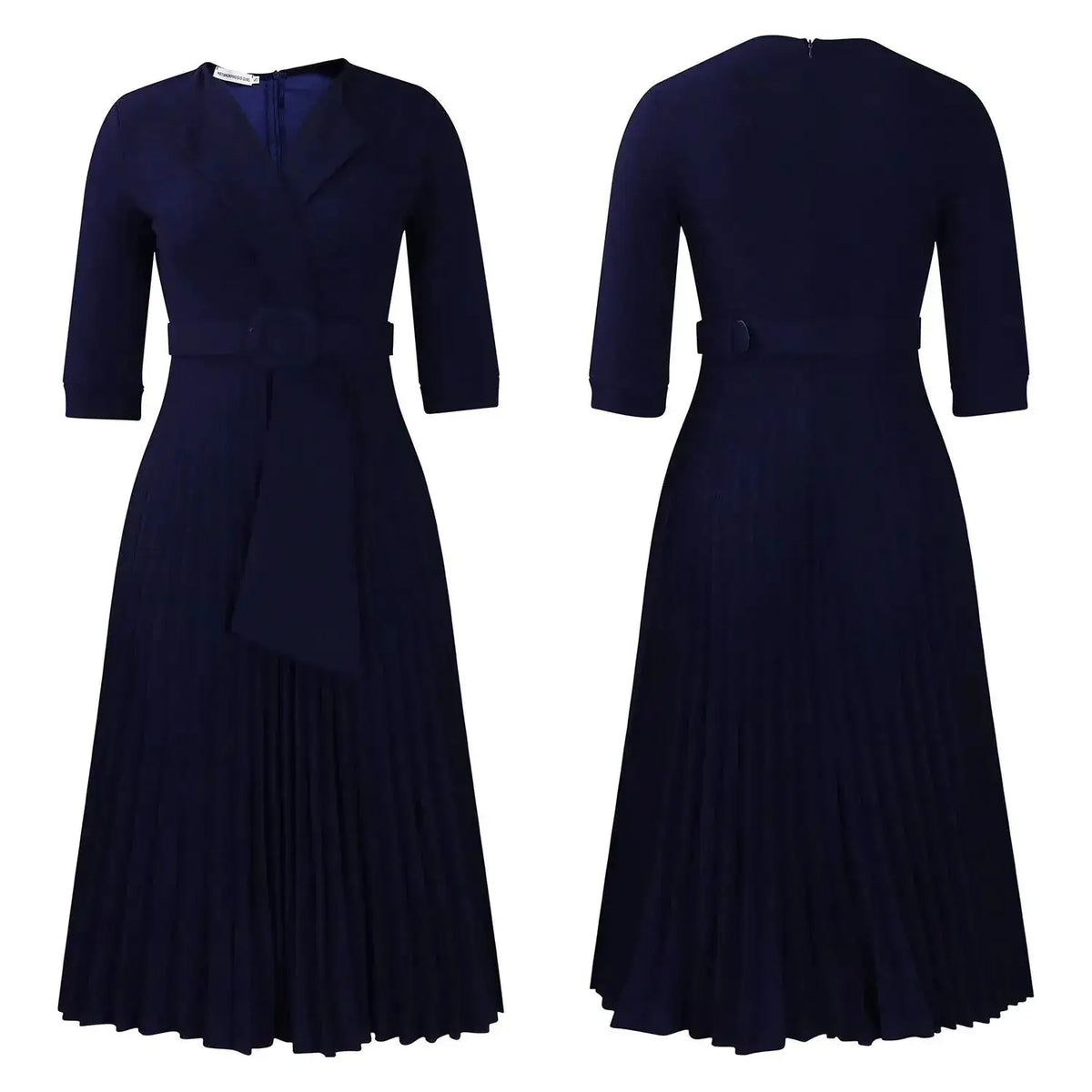 Elegant Office Ladies Dresses 2024 Autumn Fall Notched Collar Half Sleeve Belt Waisted Mid Calf Female Birthday Party Dress Midi by Dropshipman