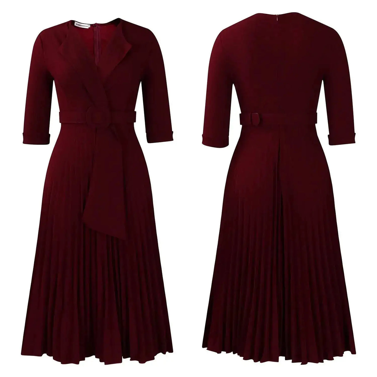 Elegant Office Ladies Dresses 2024 Autumn Fall Notched Collar Half Sleeve Belt Waisted Mid Calf Female Birthday Party Dress Midi by Dropshipman