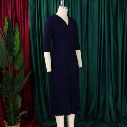 Elegant Office Ladies Dresses 2024 Autumn Fall Notched Collar Half Sleeve Belt Waisted Mid Calf Female Birthday Party Dress Midi by Dropshipman