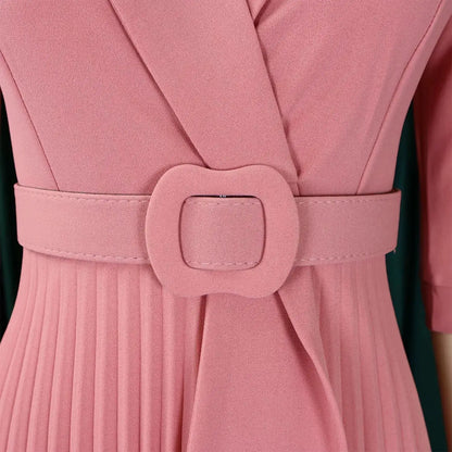 Elegant Office Ladies Dresses 2024 Autumn Fall Notched Collar Half Sleeve Belt Waisted Mid Calf Female Birthday Party Dress Midi by Dropshipman