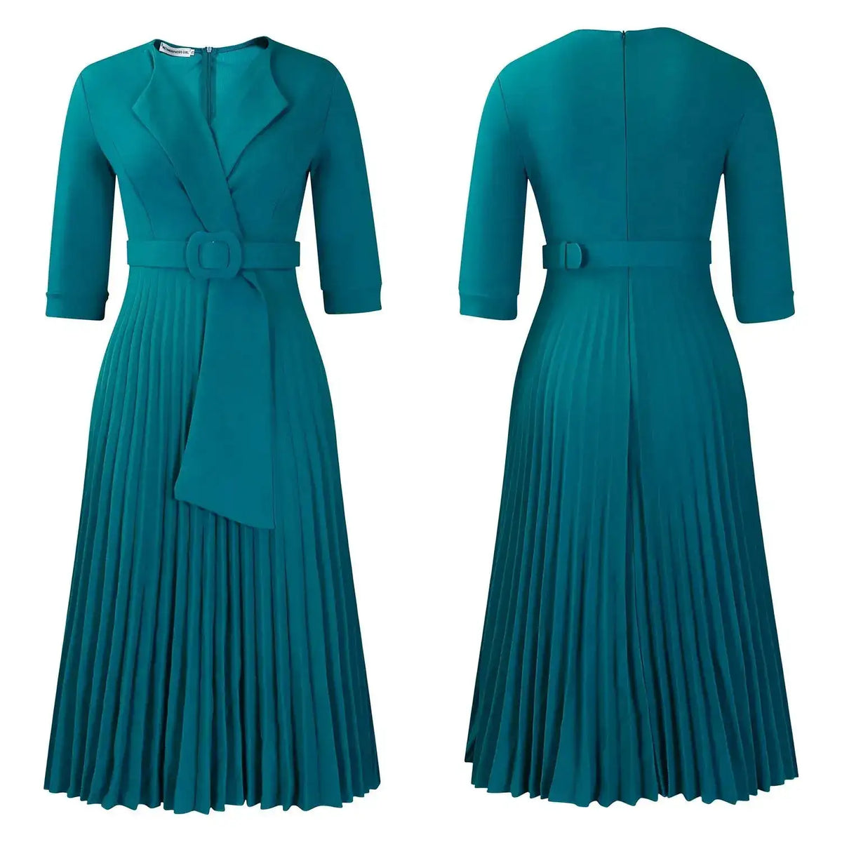 Elegant Office Ladies Dresses 2024 Autumn Fall Notched Collar Half Sleeve Belt Waisted Mid Calf Female Birthday Party Dress Midi by Dropshipman
