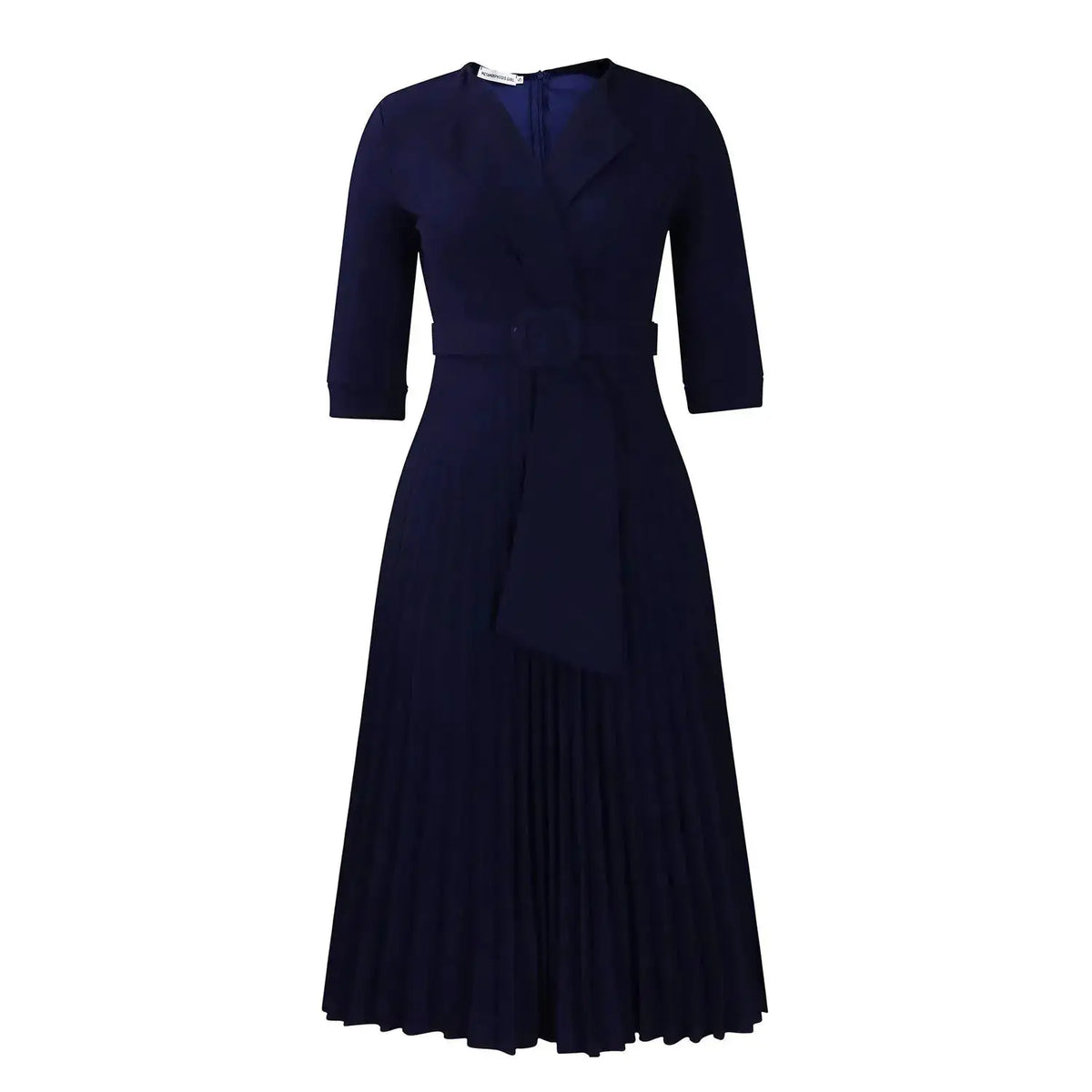 Elegant Office Ladies Dresses 2024 Autumn Fall Notched Collar Half Sleeve Belt Waisted Mid Calf Female Birthday Party Dress Midi by Dropshipman