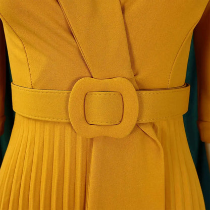 Elegant Office Ladies Dresses 2024 Autumn Fall Notched Collar Half Sleeve Belt Waisted Mid Calf Female Birthday Party Dress Midi by Dropshipman
