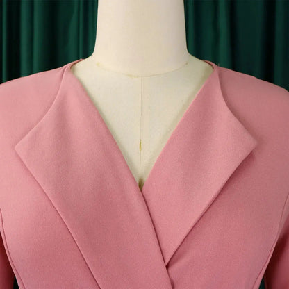 Elegant Office Ladies Dresses 2024 Autumn Fall Notched Collar Half Sleeve Belt Waisted Mid Calf Female Birthday Party Dress Midi by Dropshipman