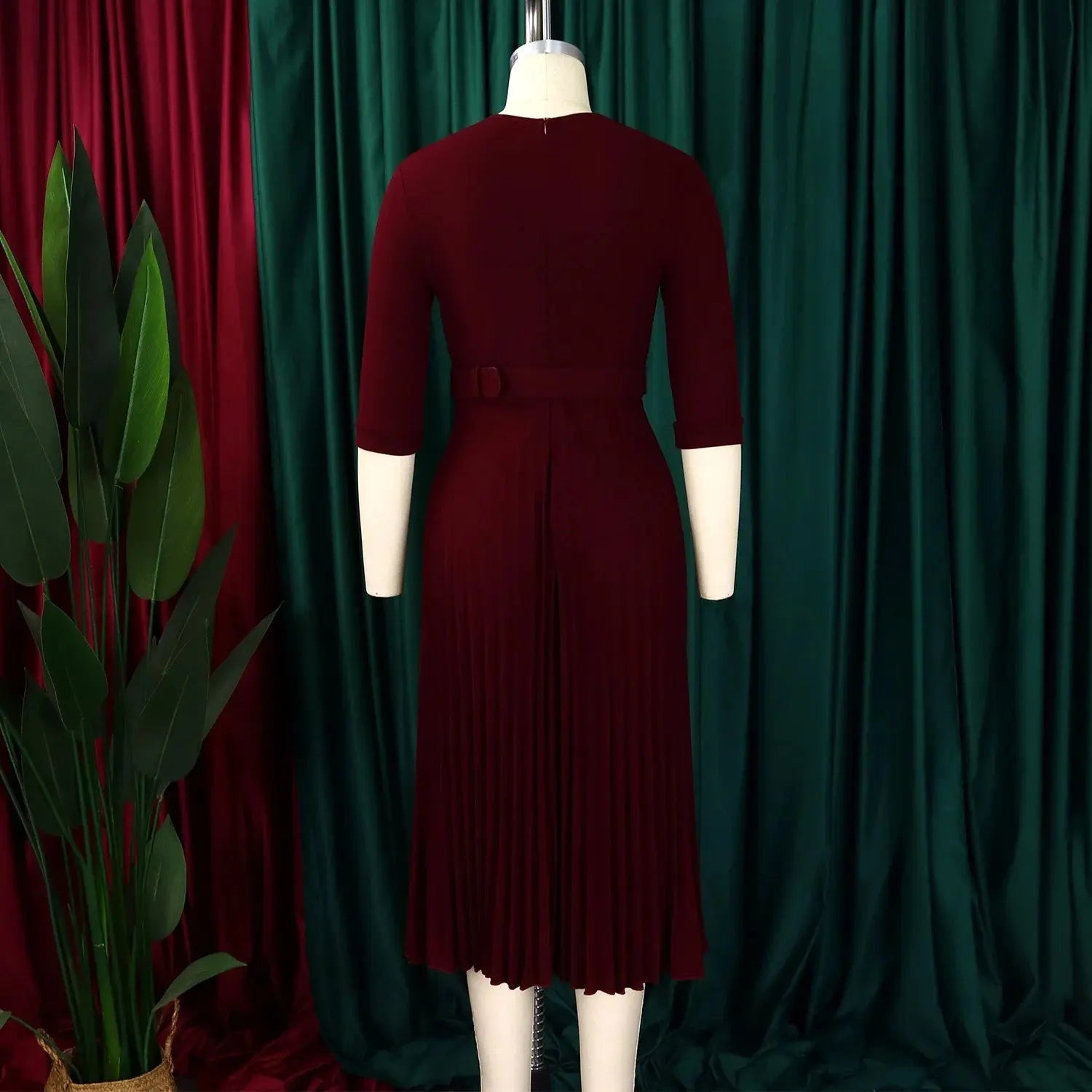 Elegant Office Ladies Dresses 2024 Autumn Fall Notched Collar Half Sleeve Belt Waisted Mid Calf Female Birthday Party Dress Midi SHOPEZRA L.L.C.