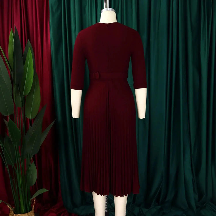 Elegant Office Ladies Dresses 2024 Autumn Fall Notched Collar Half Sleeve Belt Waisted Mid Calf Female Birthday Party Dress Midi SHOPEZRA L.L.C.