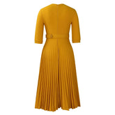 Elegant Office Ladies Dresses 2024 Autumn Fall Notched Collar Half Sleeve Belt Waisted Mid Calf Female Birthday Party Dress Midi SHOPEZRA L.L.C.