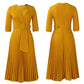 Elegant Office Ladies Dresses 2024 Autumn Fall Notched Collar Half Sleeve Belt Waisted Mid Calf Female Birthday Party Dress Midi SHOPEZRA L.L.C.