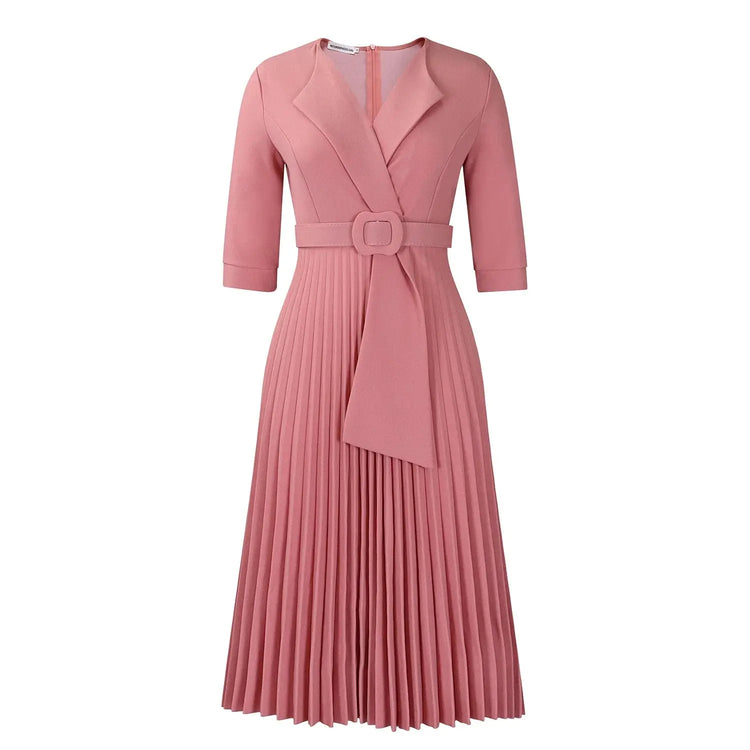 Elegant Office Ladies Dresses 2024 Autumn Fall Notched Collar Half Sleeve Belt Waisted Mid Calf Female Birthday Party Dress Midi SHOPEZRA L.L.C.