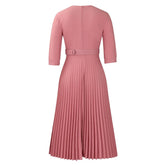Elegant Office Ladies Dresses 2024 Autumn Fall Notched Collar Half Sleeve Belt Waisted Mid Calf Female Birthday Party Dress Midi SHOPEZRA L.L.C.