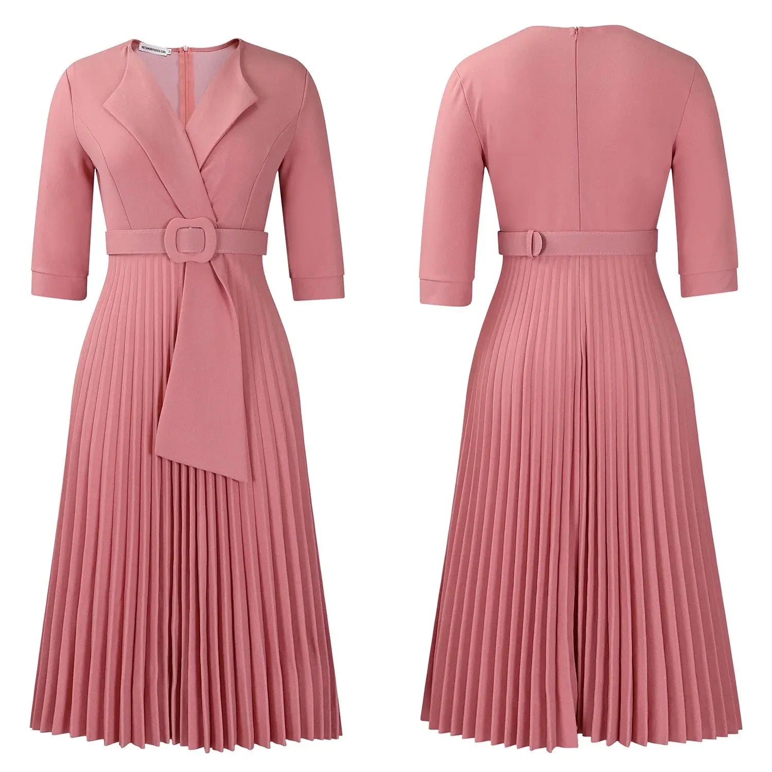 Elegant Office Ladies Dresses 2024 Autumn Fall Notched Collar Half Sleeve Belt Waisted Mid Calf Female Birthday Party Dress Midi SHOPEZRA L.L.C.