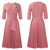 Elegant Office Ladies Dresses 2024 Autumn Fall Notched Collar Half Sleeve Belt Waisted Mid Calf Female Birthday Party Dress Midi SHOPEZRA L.L.C.