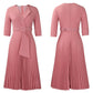 Elegant Office Ladies Dresses 2024 Autumn Fall Notched Collar Half Sleeve Belt Waisted Mid Calf Female Birthday Party Dress Midi SHOPEZRA L.L.C.