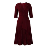 Elegant Office Ladies Dresses 2024 Autumn Fall Notched Collar Half Sleeve Belt Waisted Mid Calf Female Birthday Party Dress Midi SHOPEZRA L.L.C.