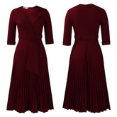 Elegant Office Ladies Dresses 2024 Autumn Fall Notched Collar Half Sleeve Belt Waisted Mid Calf Female Birthday Party Dress Midi SHOPEZRA L.L.C.