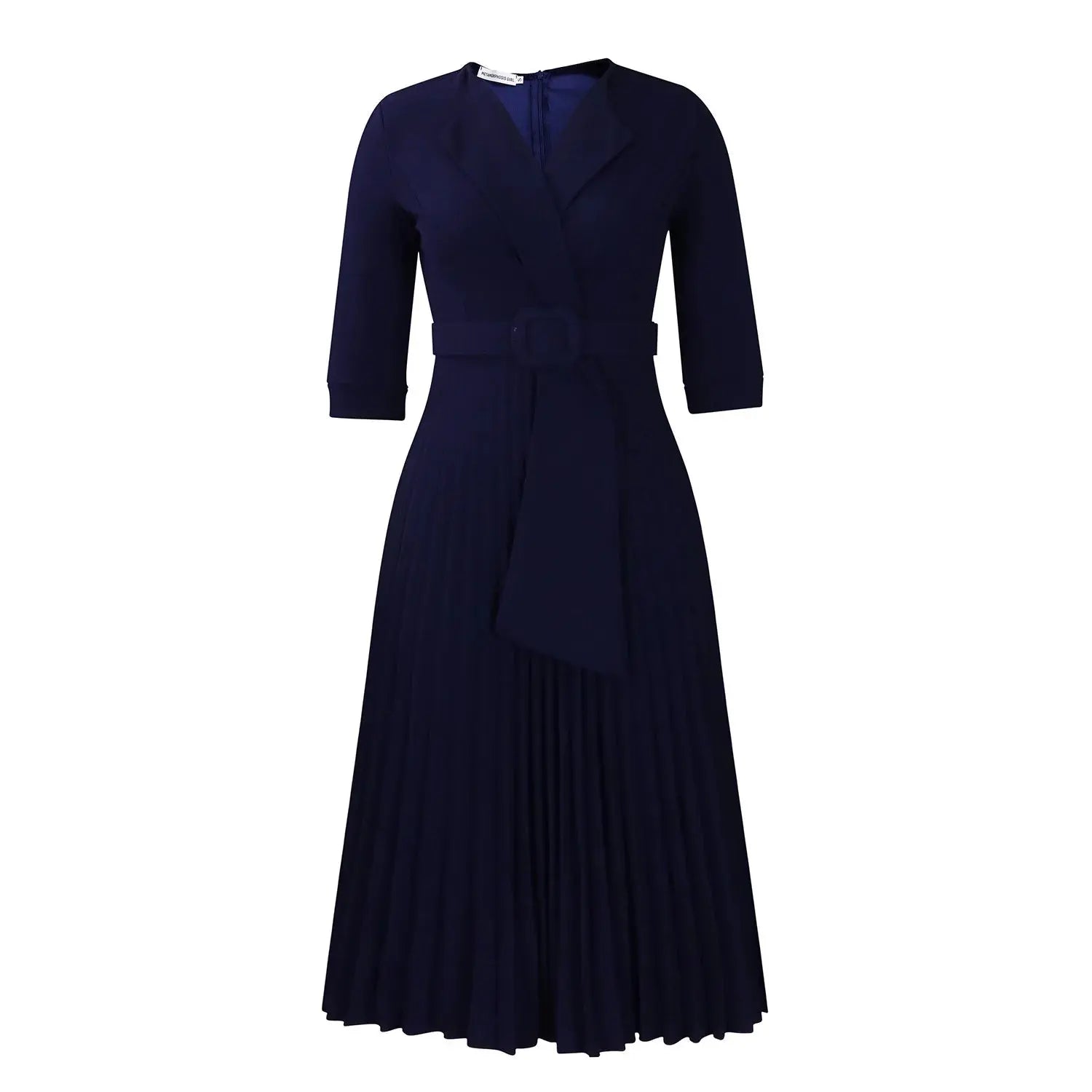 Elegant Office Ladies Dresses 2024 Autumn Fall Notched Collar Half Sleeve Belt Waisted Mid Calf Female Birthday Party Dress Midi SHOPEZRA L.L.C.