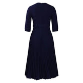 Elegant Office Ladies Dresses 2024 Autumn Fall Notched Collar Half Sleeve Belt Waisted Mid Calf Female Birthday Party Dress Midi SHOPEZRA L.L.C.