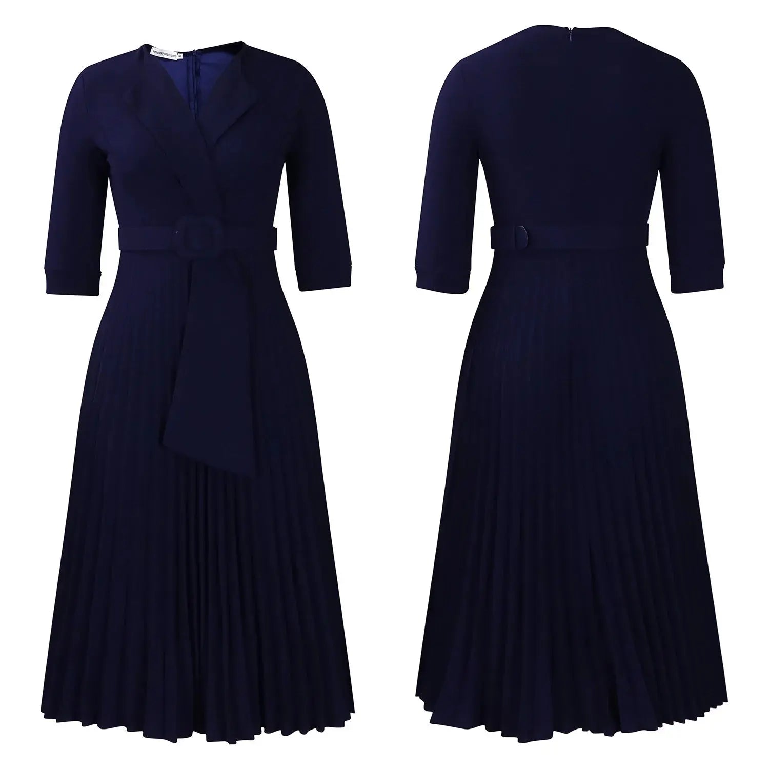 Elegant Office Ladies Dresses 2024 Autumn Fall Notched Collar Half Sleeve Belt Waisted Mid Calf Female Birthday Party Dress Midi SHOPEZRA L.L.C.
